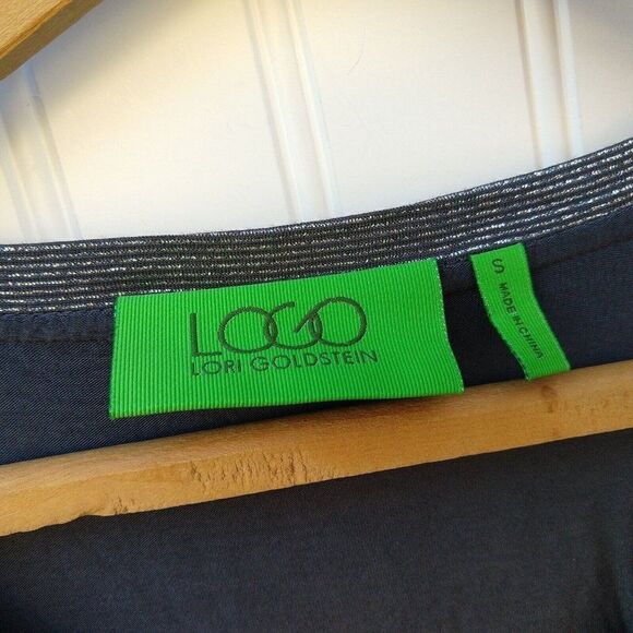 LOGO Lori Goldstein V Neck Metallic Stripe Layered Tunic Top Size S Silver Gray - Picture 3 of 5